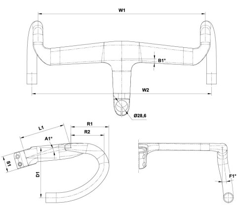 Kierownica BLACK INC CARBON FIBER INTEGRATED AERO BARSTEM AB-02 (38 cm x 100 mm) , BI-ABARST38100-02