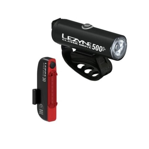 LEZYNE ZESTAW LAMPEK CLASSIC DRIVE 500+ / STICK DRIVE PAIR SATIN BLACK / BLACK (1-LED-29P-V637)