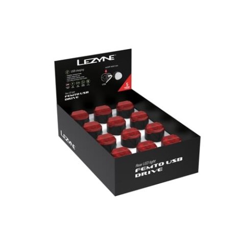 LEZYNE LAMPKA TYLNA FEMTO USB DRIVE REAR BOX SET BLACK (1-LED-31R-BOX-V104)