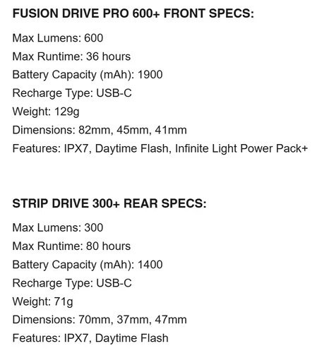 LEZYNE ZESTAW LAMPEK FUSION DRIVE PRO 600+ / STRIP DRIVE 300+ PAIR SATIN BLACK / BLACK (1-LED-39P-V237)