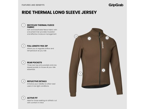 GripGrab RIDE Theral Long Sleeve Jersey, brown, L