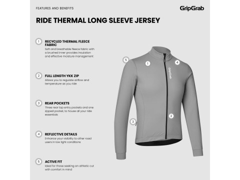 GripGrab RIDE Theral Long Sleeve Jersey, grey, M
