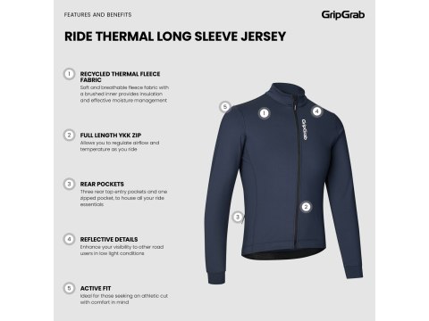 GripGrab RIDE Theral Long Sleeve Jersey, navy, XL