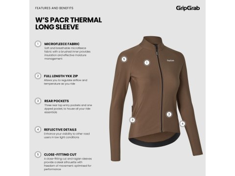 GripGrab Womens PACR Thermal Long Sleeve Jersey, brown, XS