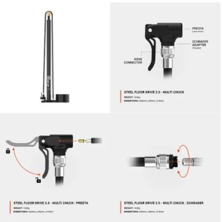 LEZYNE PUMP FLOOR STEEL FLOOR DRIVE 3.5 - PRESTA SPEED CHUCK (1-FP-SFLDR-V847)
