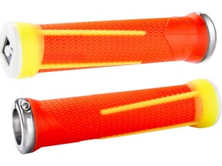 ODI MTB grips AG1 Signature Lock-On 2.1 neonorange-neonyellow, 135mm silver clamps