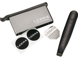 Lezyne Lever Kit in Alloy Box, 2xTire Lever, 6xPatch, 1xScuffer, 1xTire Boot, grey