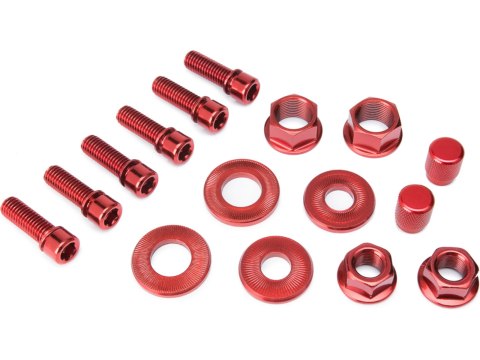 Salt Nut & Bolt hardware pack, red 1 pair valve caps, 3/8" & 14 mm axle nuts, 6