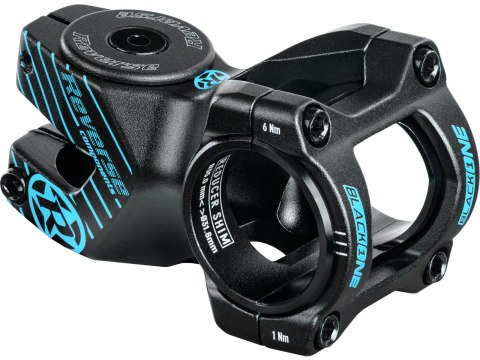 REVERSE Vorbau Czarny-ONE D-2 50mm Ø31,8 & Ø35mm (Schwarz/Hellblau) inkl. Top Cap, Schraube, Kralle