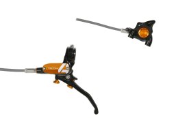 Hope prawy hamulec Tech 4 X2 Flatmount - Brak tarczy - Czarny/Pomarańczowy- Stalowy oplot
